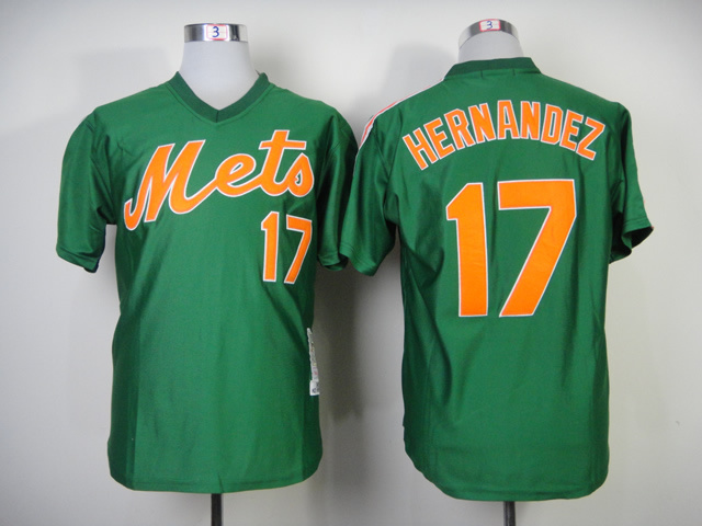 Men New York Mets 17 Hernandez Green Throwback 1985 MLB Jerseys